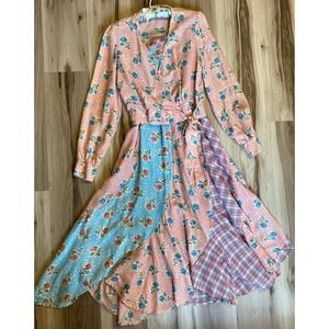 Vintage Modern Juniors‎ Floral Plaid Mixed Print Wrap Top Maxi Skirt Set Small